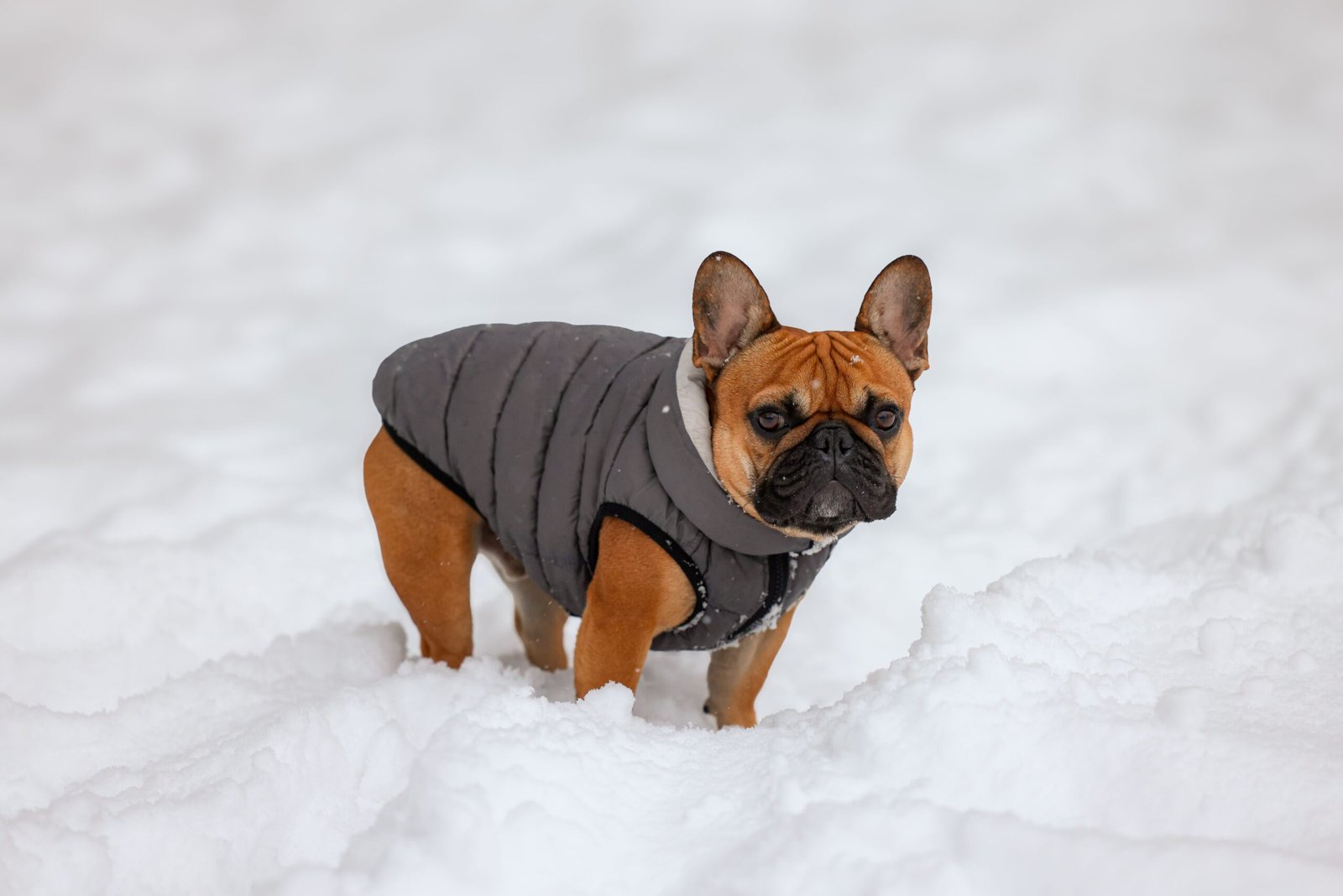 Perro con abrigo en la nieve